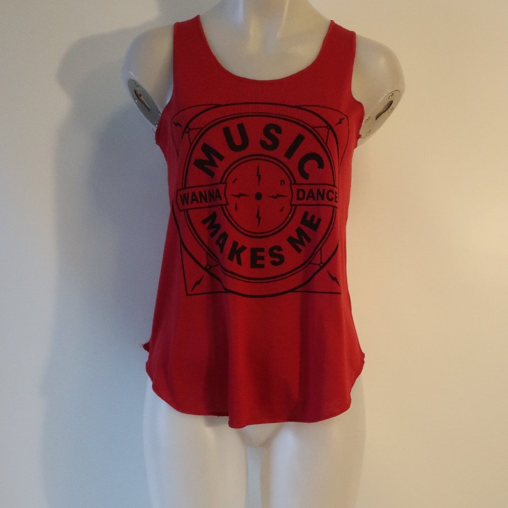 Womens Paper Plane London Red Wanna Dance Music Makes Me T-Shirt Tank Top S *
